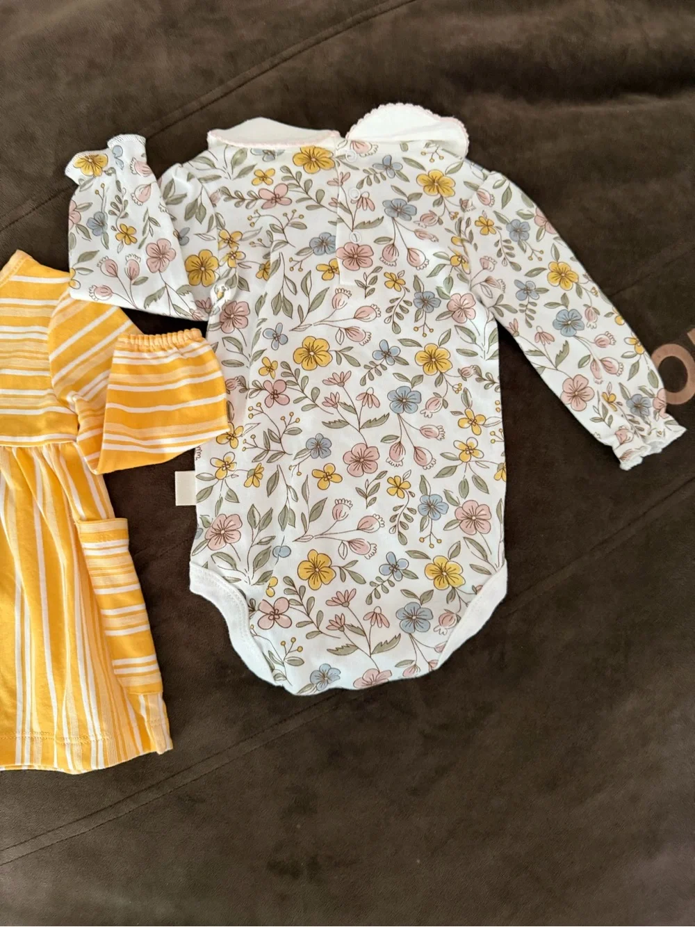 Two pieces Carter’s Yellow Striped Dress AND  Floral Collar Bodysuit